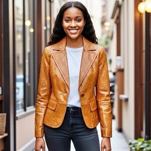 LAUNDRY Embossed Leather Fitted Blazer Jacket S